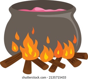 Magic Pot With Lovely Pink Potion Vector