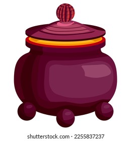 Magic pot of a witch, a sorcerer with a handle of a blood-red gemstone, an element of utensils of witches and sorcerers on the Halloween holiday