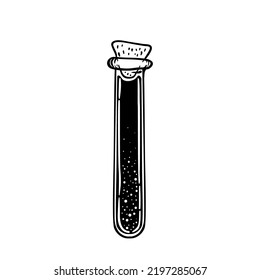 Magic potion: black bottle. Vector illustration isolated on white. Spirituality, occultism, chemistry, magic tattoo concept.