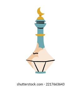 Magic potion blue bottle jar with moon and cloud. Vector flat illustration isolated on white background. Alchemy Halloween concept.