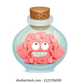 Magic potion bottle with cartoon brain character inside Vector illustration