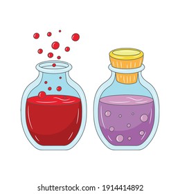 Magic potion bottle colored vector illustration. isolated with hand drawn style 