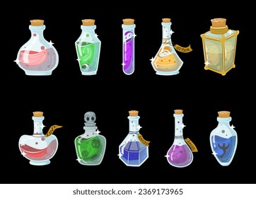 Magic Potion in a Bottle, for flash card, sticker, background, and other. A simple vector design.
