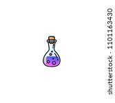 Magic potion bottle icon. Bottle jars with purple brew cute Halloween symbol. Flat style alchemy pictogram for web, mobile and infographics