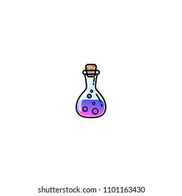 Magic potion bottle icon. Bottle jars with purple brew cute Halloween symbol. Flat style alchemy pictogram for web, mobile and infographics