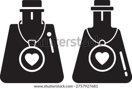 Magic potion bottle icon, love charm, romance, elixir, mystical symbol.