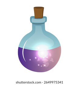 Ilustración de botella de poción mágica. Líquido de fantasía con efecto brillante. Perfecto para la brujería y diseños místicos.
