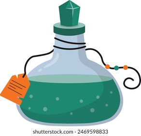 Magic Potion in Bottle Isolated on White Background. Vector Illustration in Simple Cartoon Design.