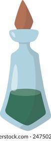 Botella de poción mágica aislada sobre fondo blanco. Ilustración vectorial en estilo de dibujos animados.