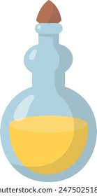 Botella de poción mágica aislada sobre fondo blanco. Ilustración vectorial en estilo de dibujos animados.