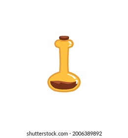 Magic potion bottle with long thin neck - little round vial icon with liquid elixir isolated on white background. Vector illustration of small glass phial.