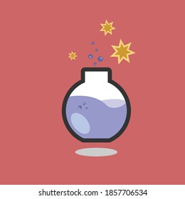 Magic potion bottle on red background