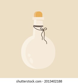 Magic potion. Bottle with poison, potion or elixir. Witchcraft attribute concept. Vector illustration in cartoon style. Isolated on yellow background.