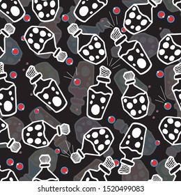 magic potion bottle seamless pattern vector black and white