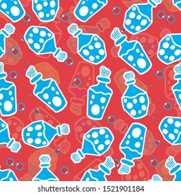 magic potion bottle seamless pattern vector on red background