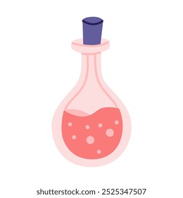 Magic potion in bottle. Spooky Halloween festive element. Vector illustration in flat style