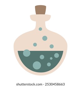 Magic potion in bottle. Spooky Halloween festive element. Vector illustration in flat style	
