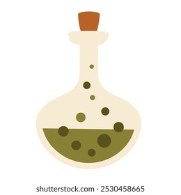 Magic potion in bottle. Spooky Halloween festive element. Vector illustration in flat style	
