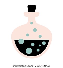 Magic potion in bottle. Spooky Halloween festive element. Vector illustration in flat style