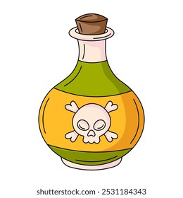 Magic potion in a bottle. Traditional Halloween symbol. Vector flat simple element, color illustration. For logo, sticker, print, web design, scrapbooking