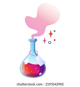Magic potion bottle. Vector colorful illustration with gradients isolated on white background. Flask for game design. Halloween props. Flask for chemical experiments