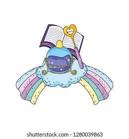 magic potion bottle with wand and book