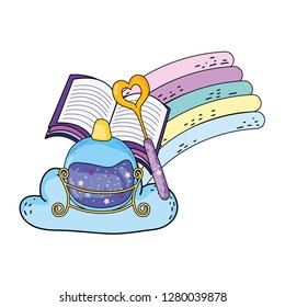 magic potion bottle with wand and book