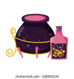 magic potion bottle with witch cauldron