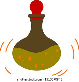Magic potion in a bottle, witchcraft. Happy Halloween. Game icon of magic elixir. Design for app user interface. Flat vector isolated illustration. Poison liquid
