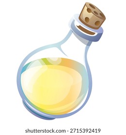 Botella de poción mágica con líquido amarillo - Vector de activos de juegos de fantasía
Una botella redonda de alquimia de vidrio llena de un líquido amarillo brillante o dorado, sellado con un corcho de madera. Ilustración vectorial de alta calidad en un estilo de dibujos animados 3D, perfecto para iconos de inventario de juegos de rol, temas mágicos o símbolos de objetos curativos
