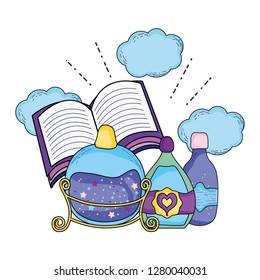 magic potion bottles with book