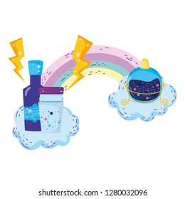 magic potion bottles with glass in rainbow