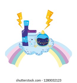 magic potion bottles with glass in rainbow