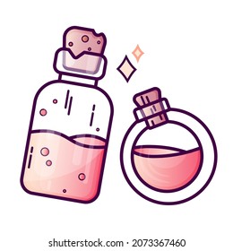 Magic potion bottles icons vector signs. Two bottles icon in trendy flat style isolated on white background. Set for design