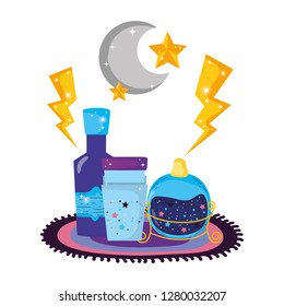 magic potion bottles with moon