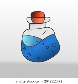Poción mágica. Caricatura, botellas alquimistas con veneno. Fantasía vectorial y objetos de cuentos de hadas 