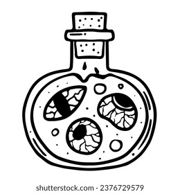 Magic potion in eyes. Hand drawn doodle style. Vector illustration isolated on white. Coloring page.