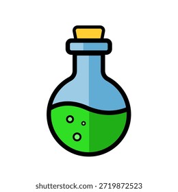 Poción mágica en una botella de vidrio con burbujas, icono de Vector