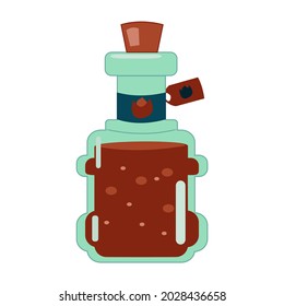Magic potion in green bottle vector illustration on white background