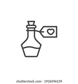 Magic potion with heart line icon. linear style sign for mobile concept and web design. Game health bottle outline vector icon. Symbol, logo illustration. Vector graphics