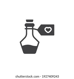 Magic potion with heart vector icon. filled flat sign for mobile concept and web design. Game health bottle glyph icon. Symbol, logo illustration. Vector graphics