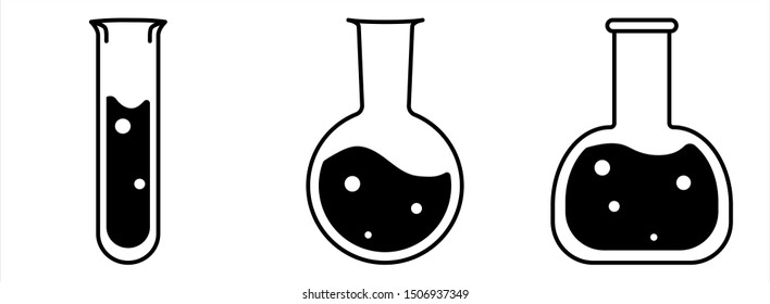 Magic potion icon set. Bubbly liquid in bottle. Design for mobile, app, gaming, web, halloween.