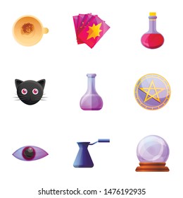 Magic potion icon set. Cartoon set of 9 magic potion vector icons for web design isolated on white background