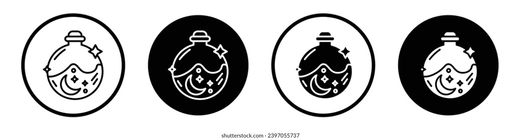 Magic potion icon set. witch pot vector symbol. cauldron bottle sign in black filled and outlined style.