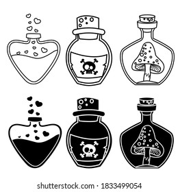 Magic potion icon vector set. alchemy illustration sign collection. Halloween symbol.