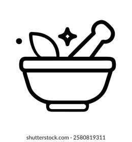 Magic potion mortar and pestle line art isolated vector