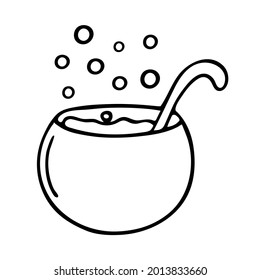 Magic potion pot for witches, halloween cauldron line icon. A cauldron of boiling potion. Vector illustration isolated on white.