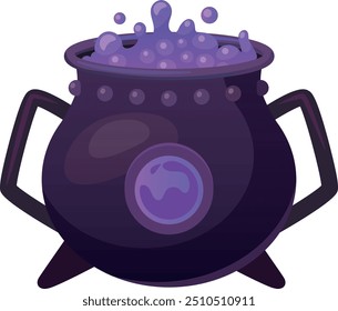 Magic potion preparing in black pot cartoon icon isolated on white background