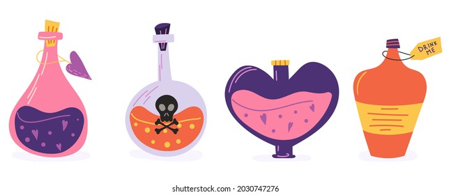 Magic potion set, hand-drawn vector illustration.