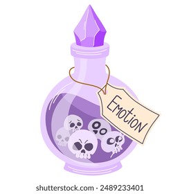 Magic potion with skulls. Alchemist bottle with elixir, poison, antidote. Vector illustration magical laboratory ingredients in battle for poisoning
 
